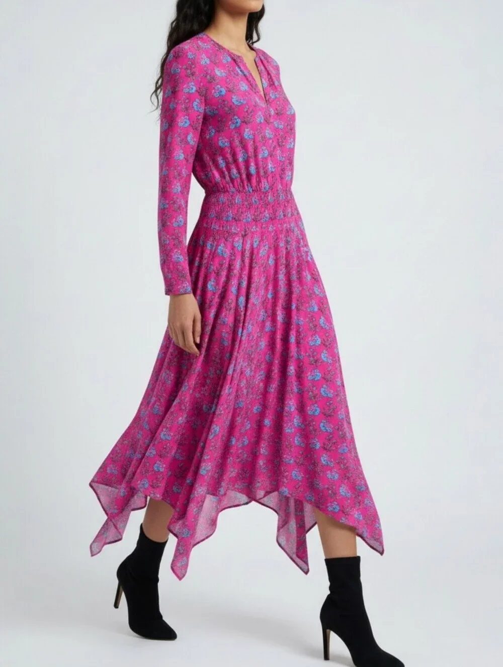 Maje | Dresses | Maje Rayina Floral Asymmetrical Midi Dress Pink Romantic  Resort Size S | Poshmark